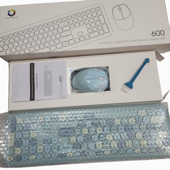 Wireless Keyboard & Mouse Combo Set Retro Round Keycaps Ergonomic Design Pastel - Picture 2 of 10